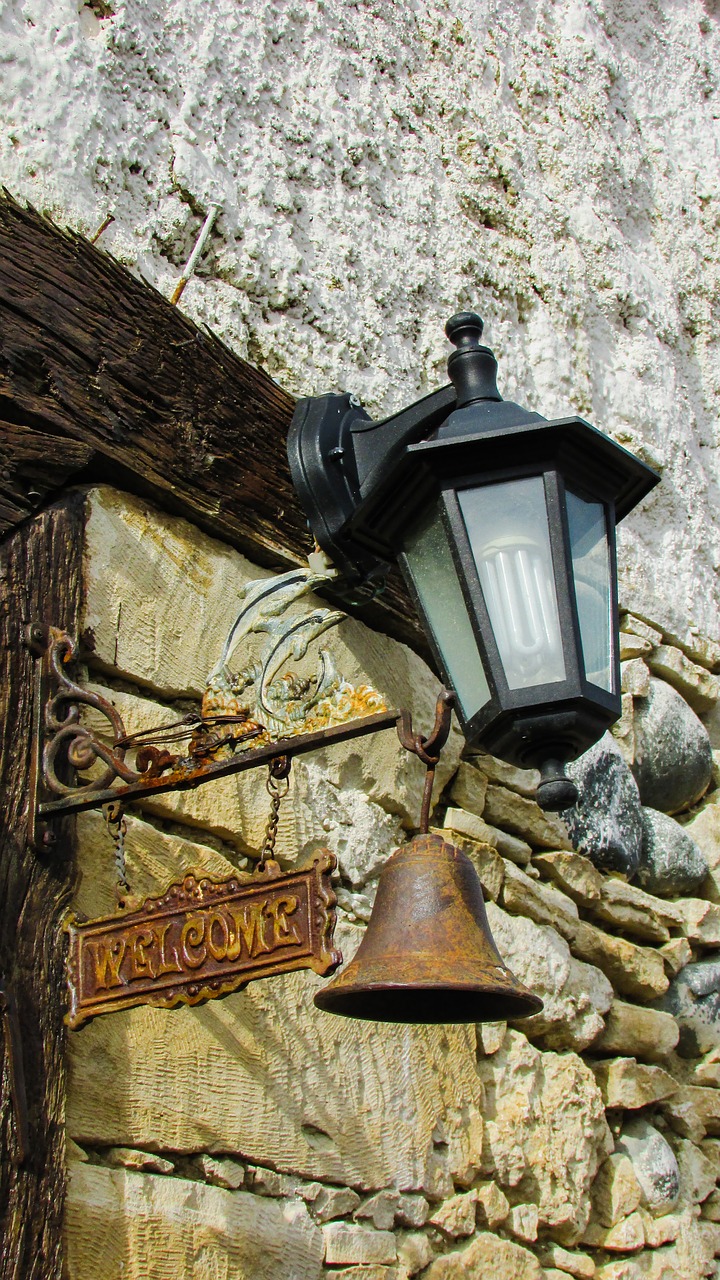 Image - welcome sign sign bell lamp rustic