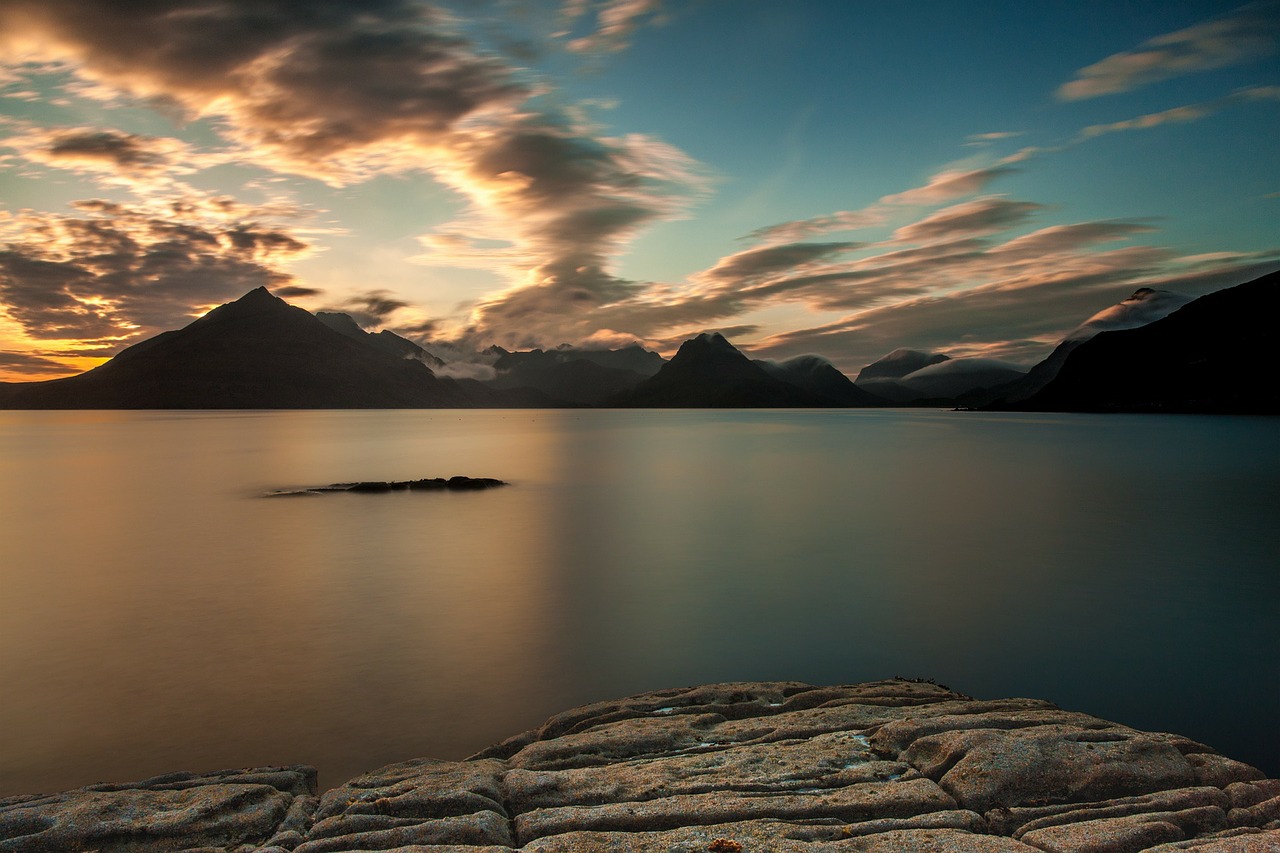 Image - sunset clouds lake rest sunny