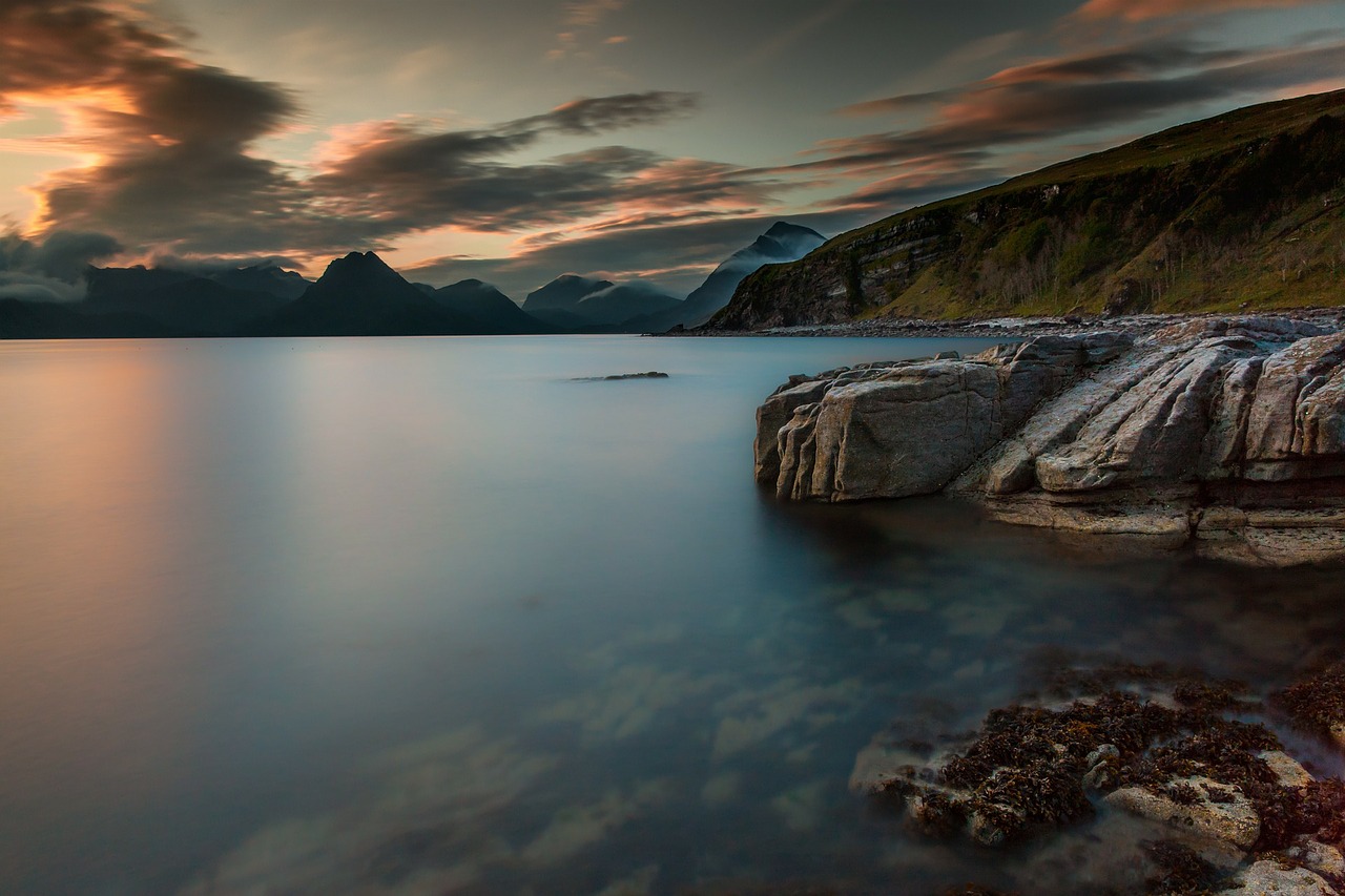 Image - sunset dusk last light lake coast