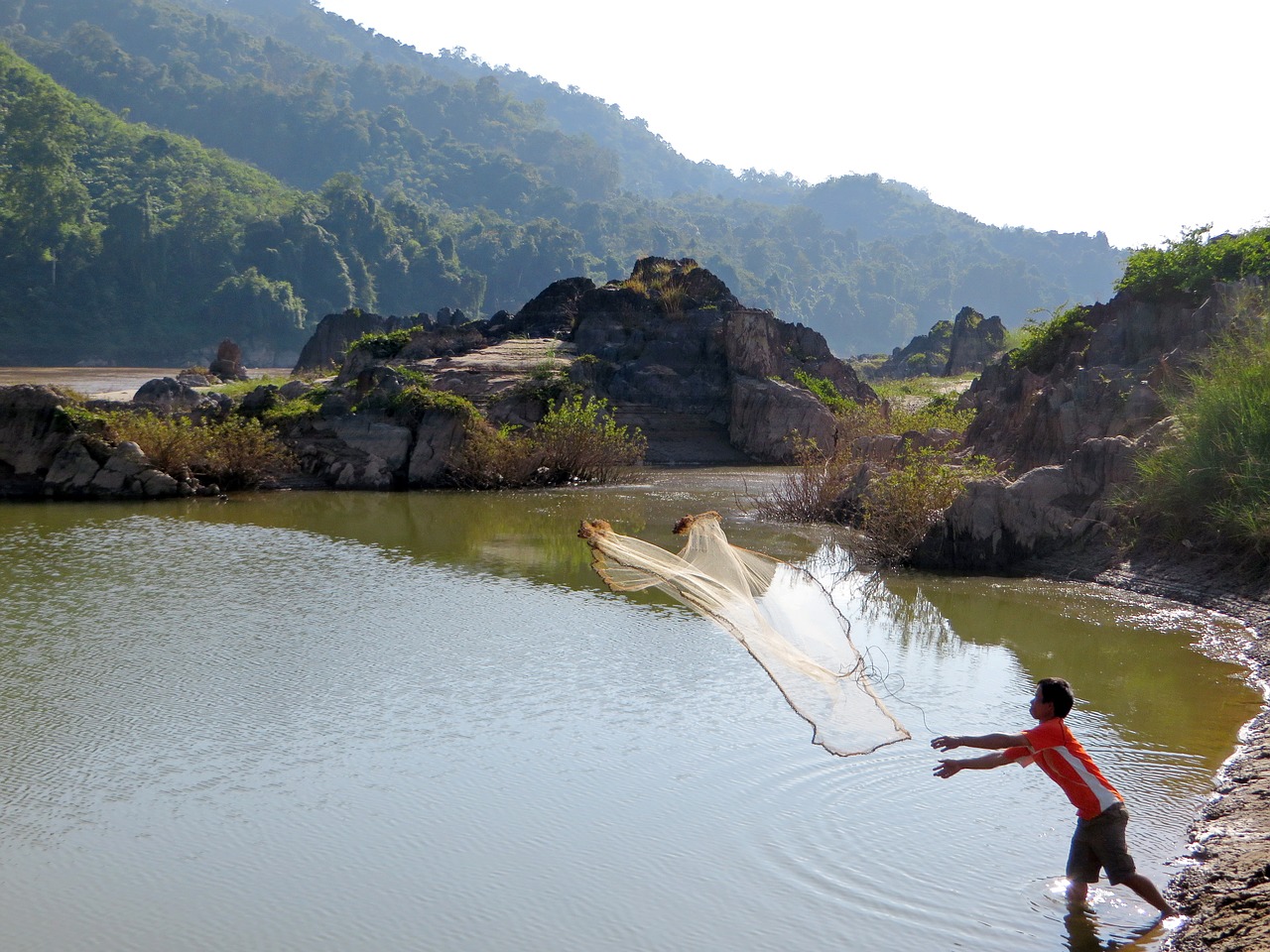 Image - laos mékong fishing fisherman net