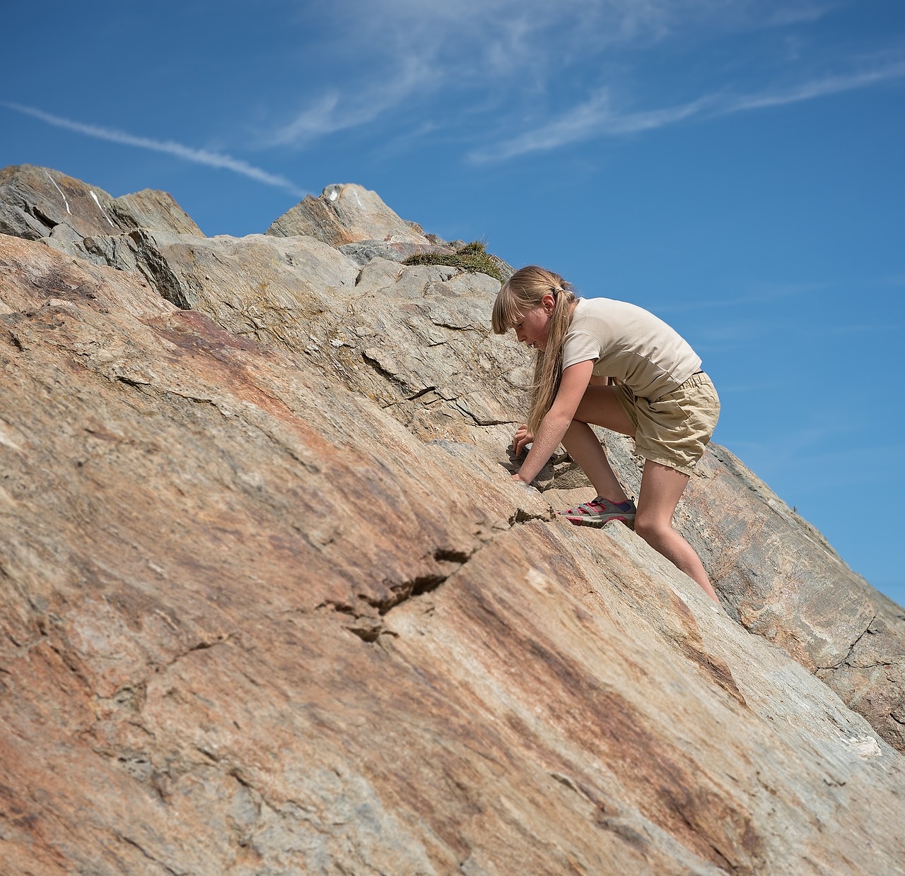 Image - child girl climb uphill up steep