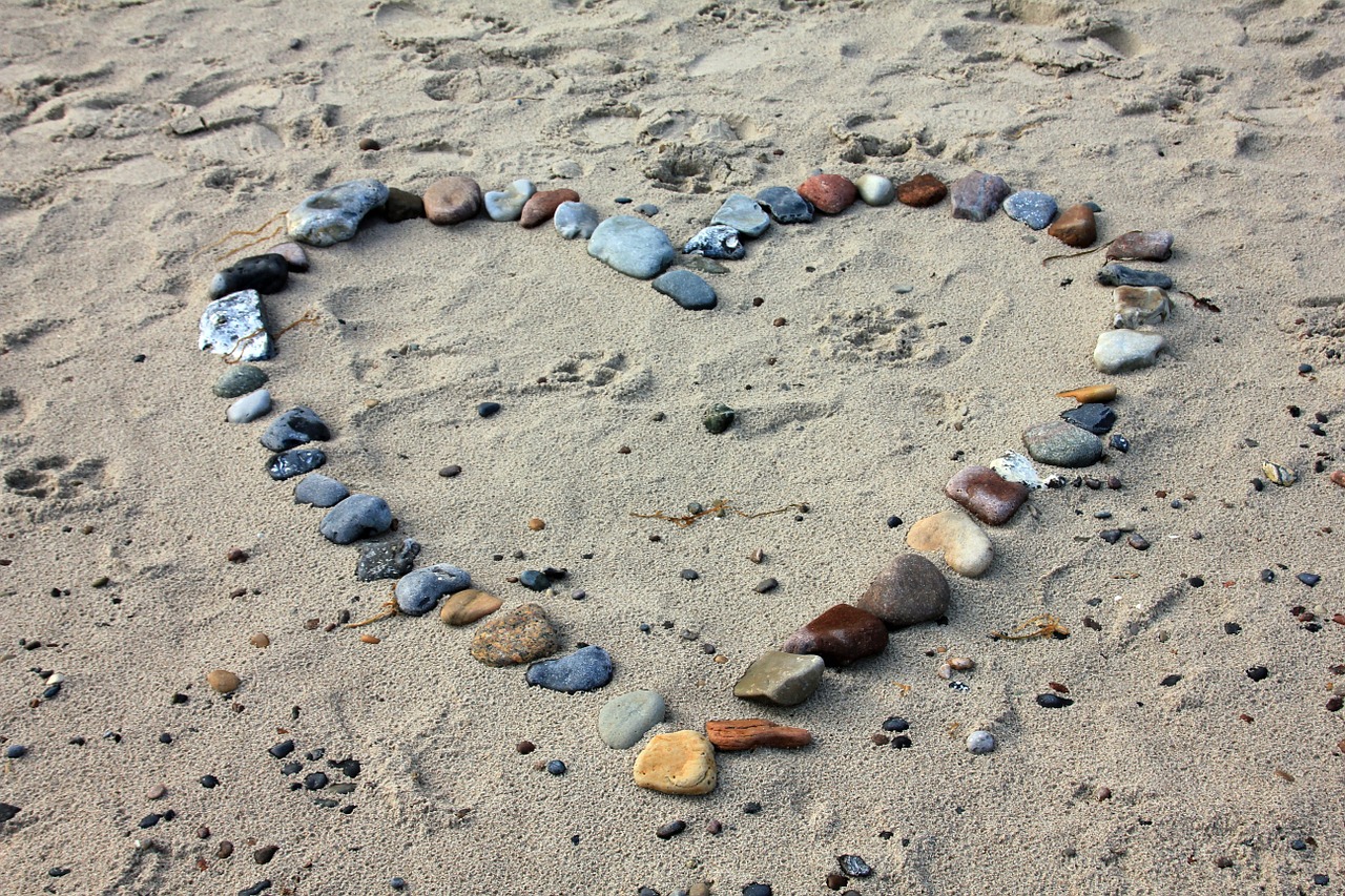 Image - beach sand stones heart love