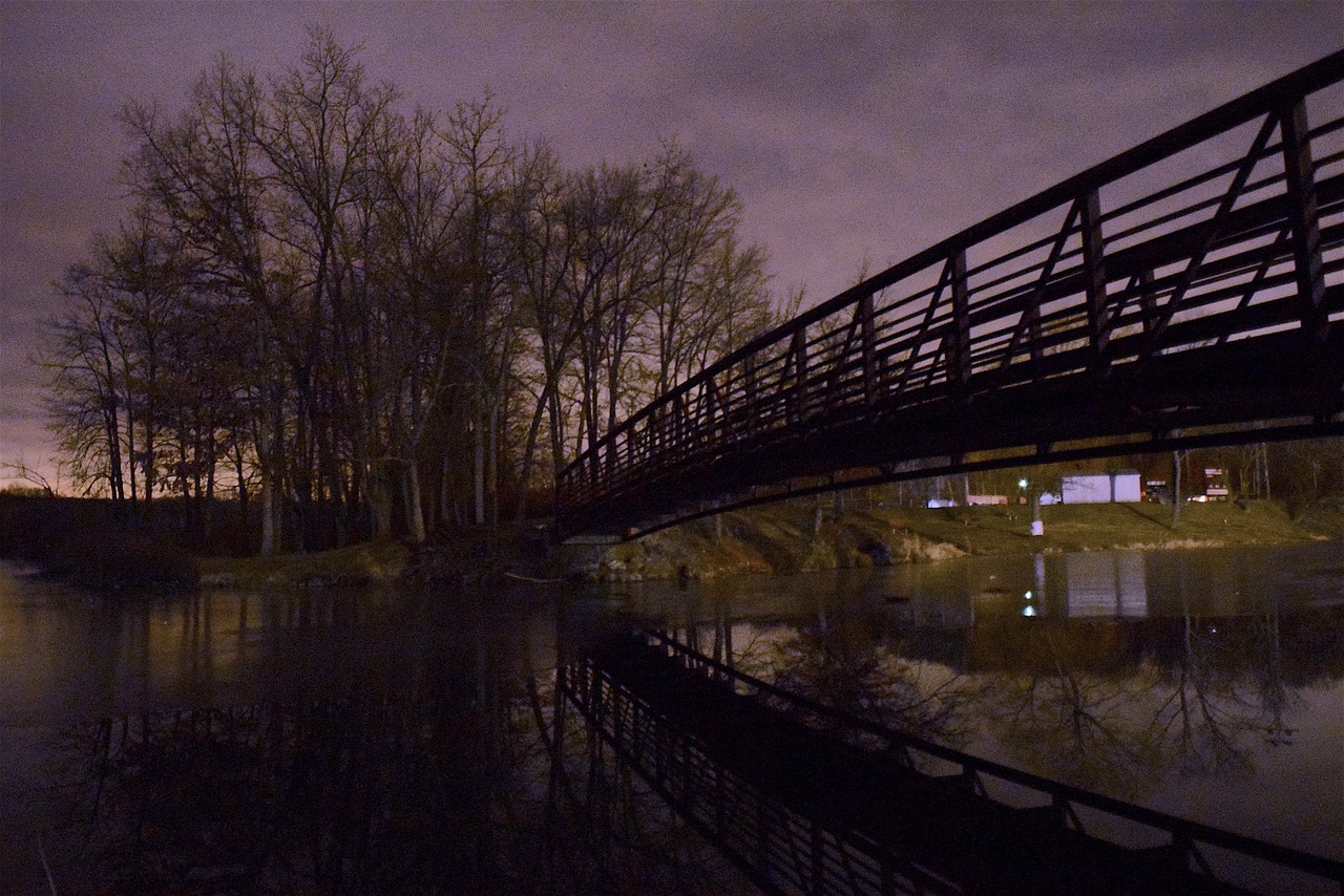 Image - ice pond reflection night bridge