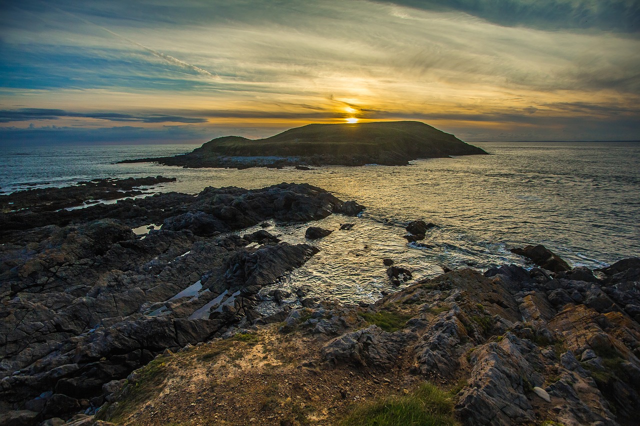 Image - sunset ocean an island rocks wales