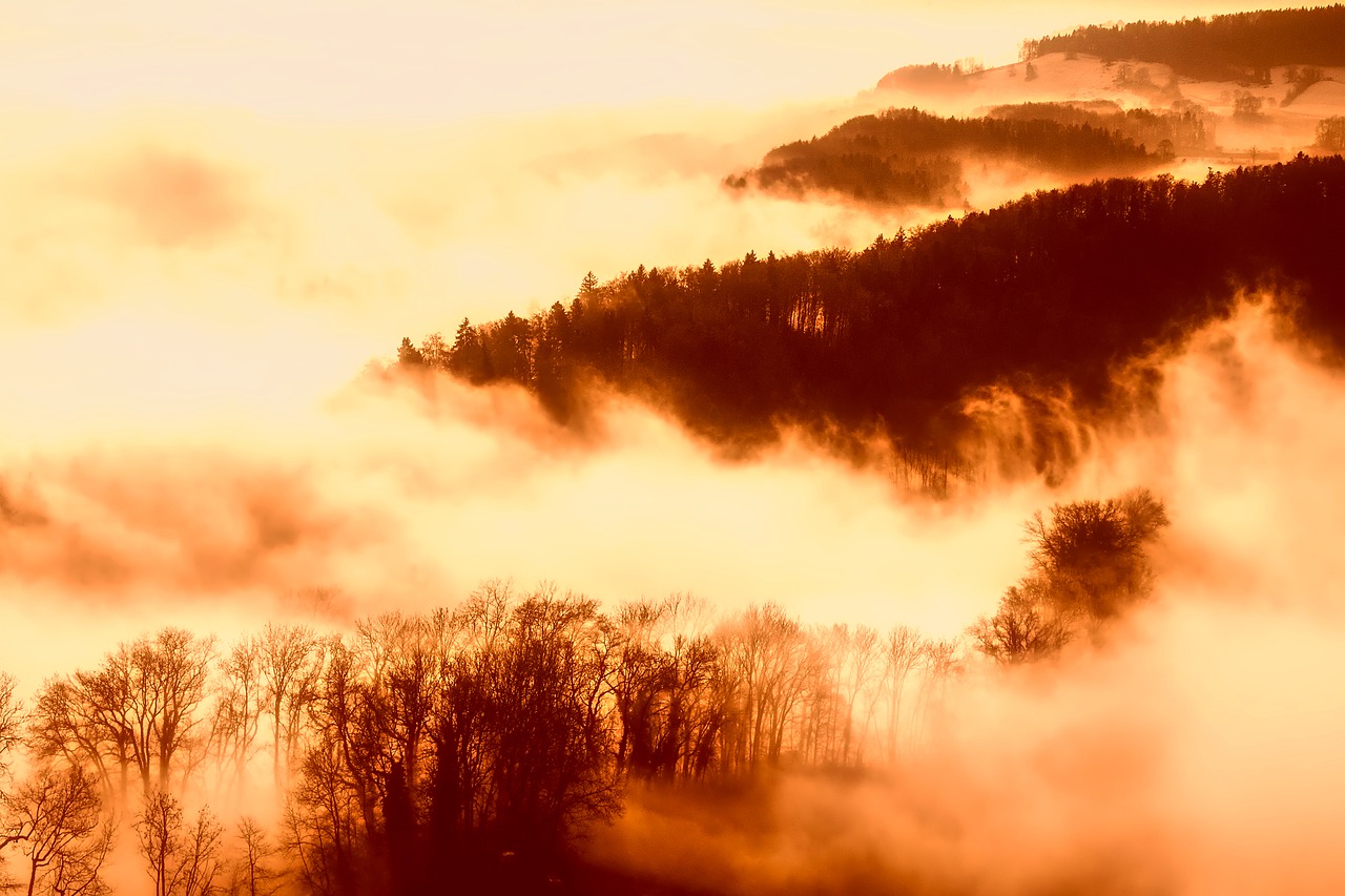 Image - sunrise dawn fog haze mountains