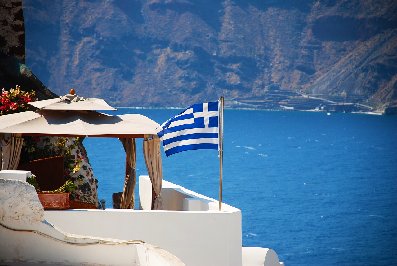 Image - santorini greece flag greek island