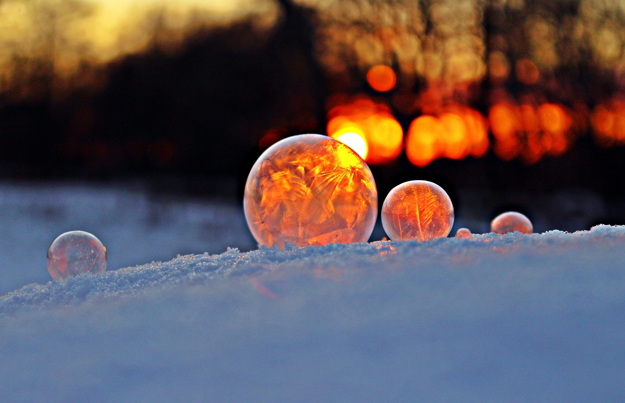 Image - soap bubble snow sunset afterglow