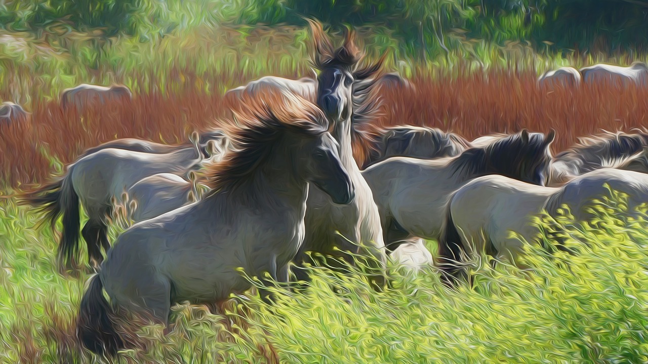 Image - horses meadow willow painting