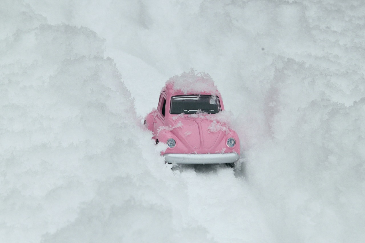 Image - bug vw car pink snow snowy road