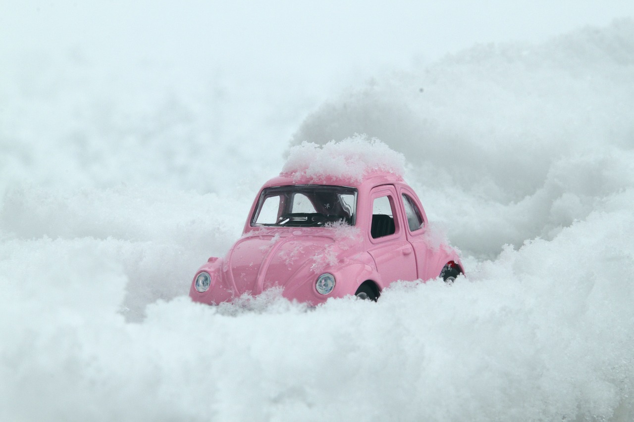 Image - bug vw car pink snow snowy road