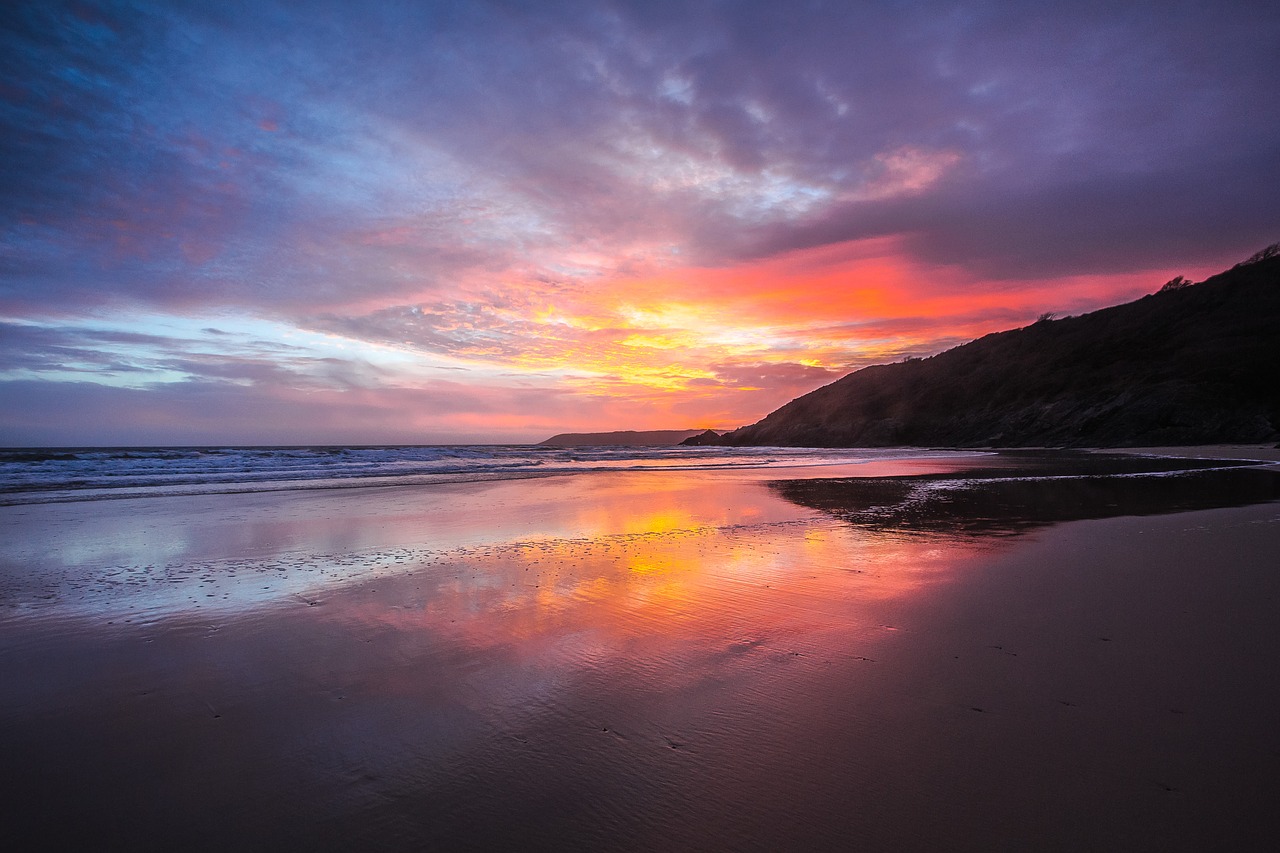 Image - sunset beach low tide ocean wales