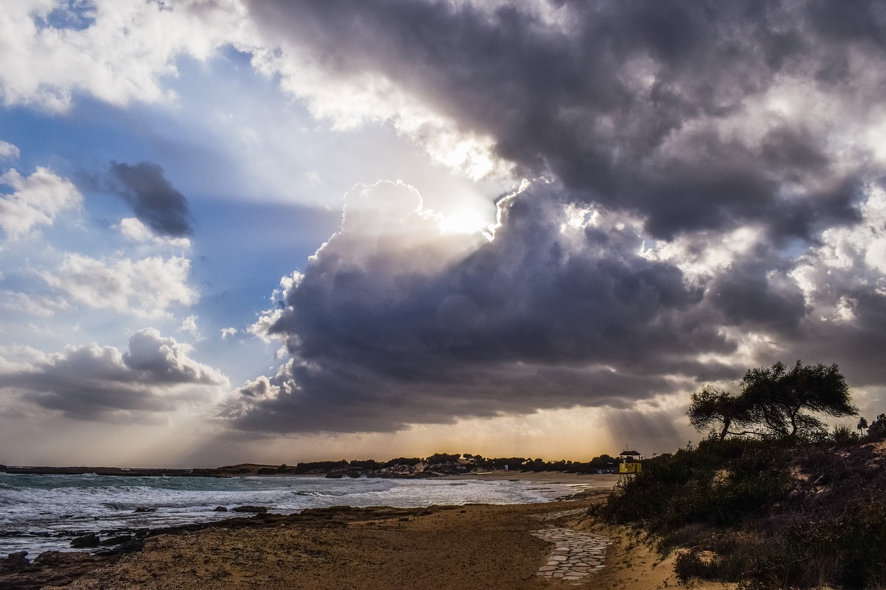 Image - beach coast sunset sea sky clouds