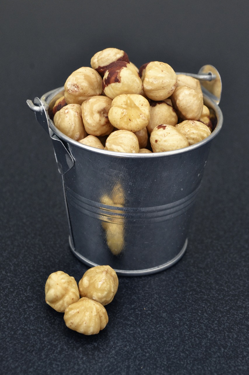 Image - hazelnuts metallic bucket food