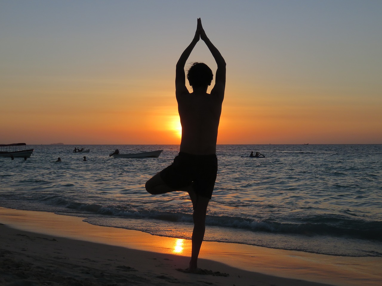 Image - yoga beach sunset relax meditation