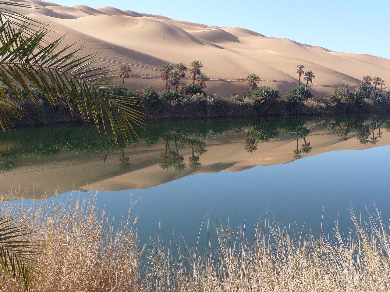 Image - oasis libya lake rest mirroring