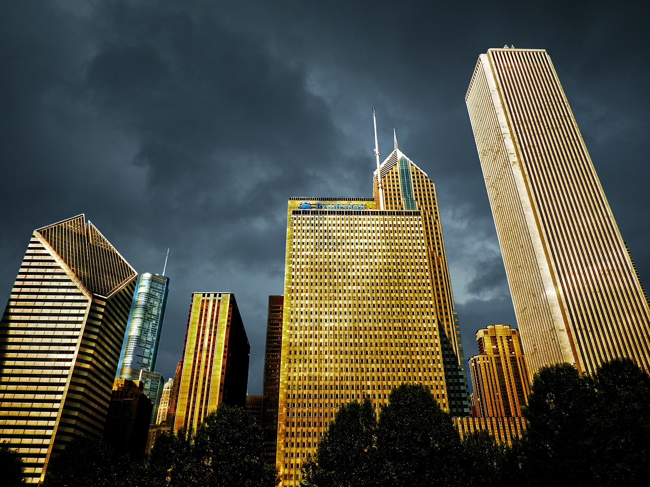 Image - chicago downtown dawn thunderstorm