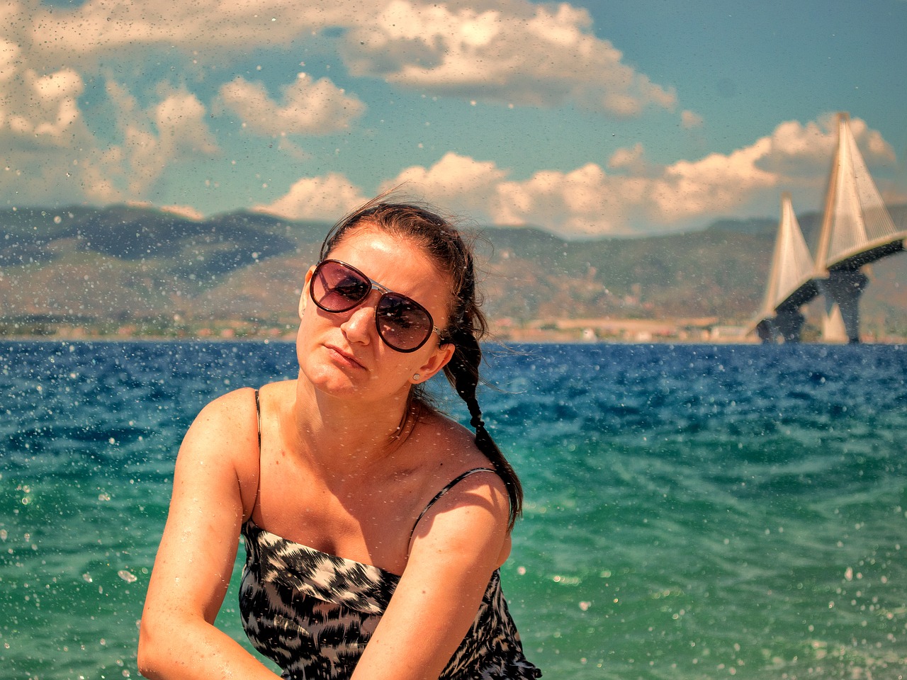 Image - woman sea splashed woman portrait