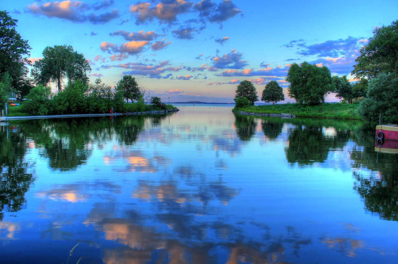 Image - lake landscape sunset reflection