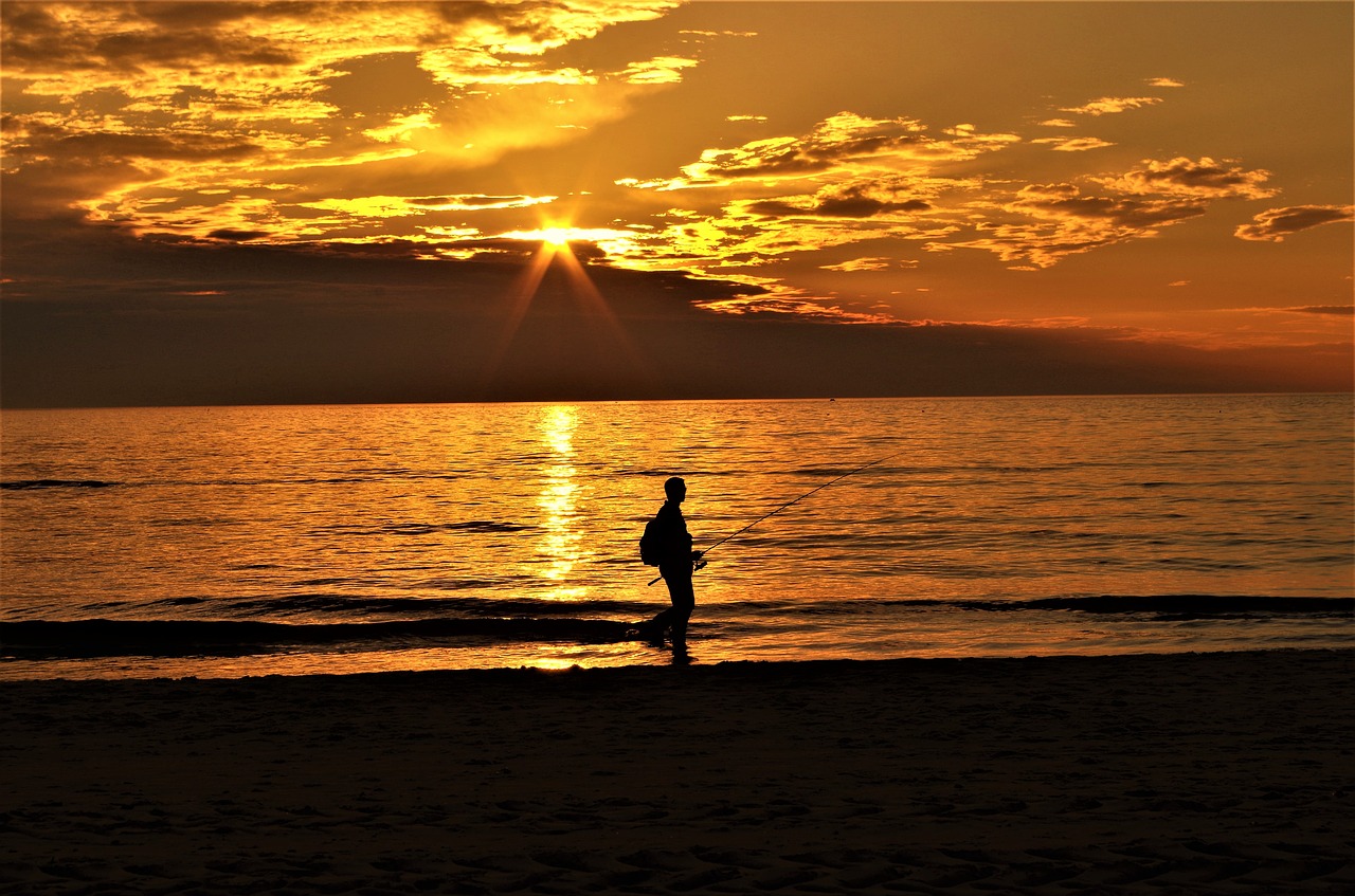 Image - angler sea sunset lonely