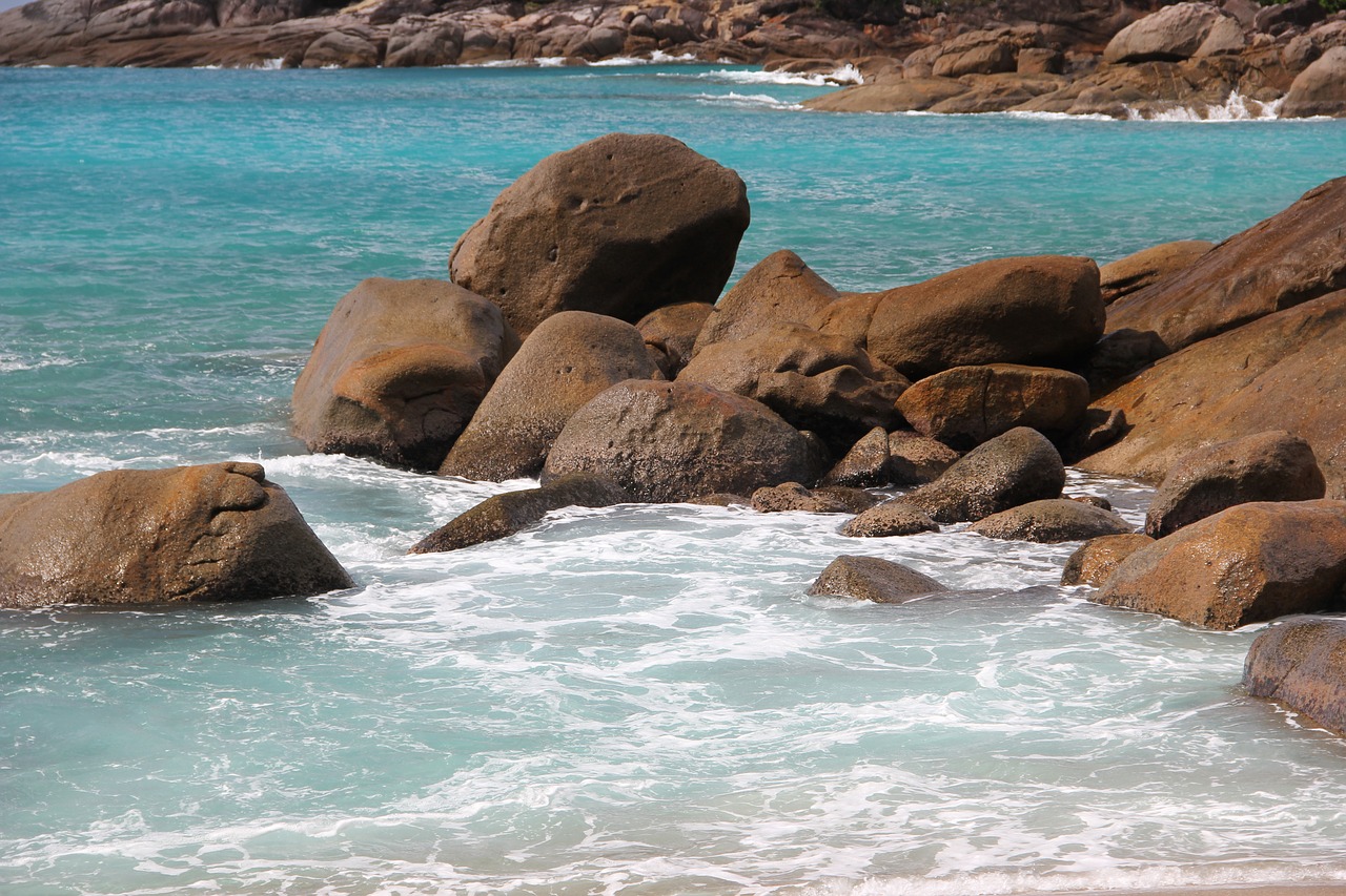 Image - beach seychelles water sea stones