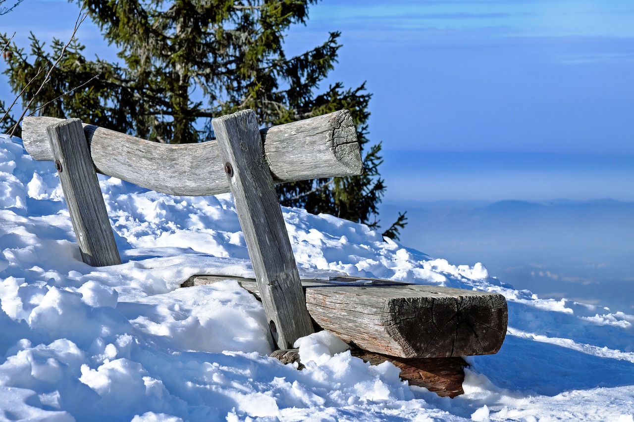 Image - bank bench wooden bench snowy