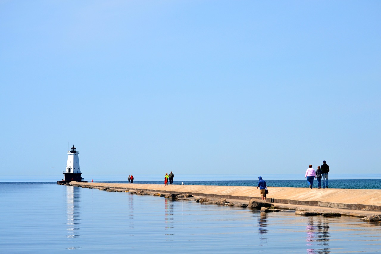 Image - lighthouse pier boardwalk lake