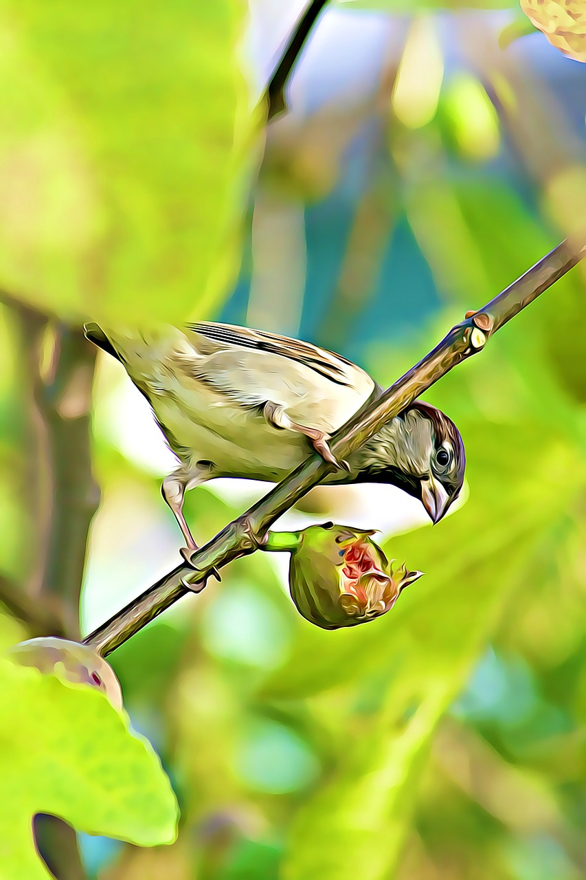 Image - digital graphics sparrow eat birds