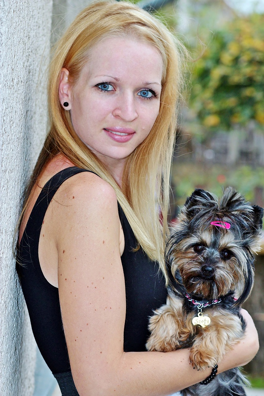 Image - blonde woman smile yorkie dog love