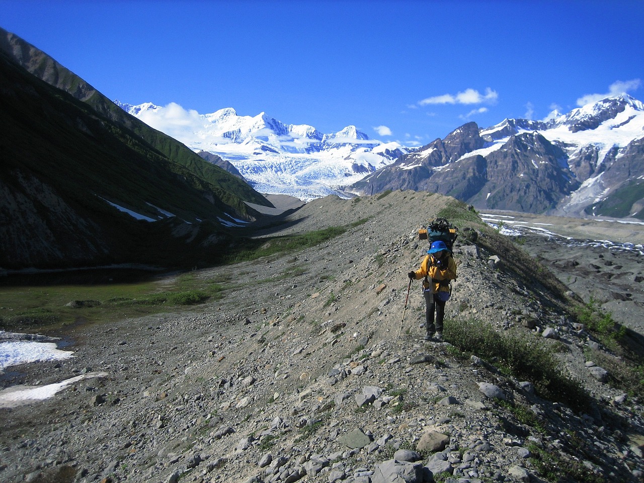 Image - backpacker hiking glacial moraine