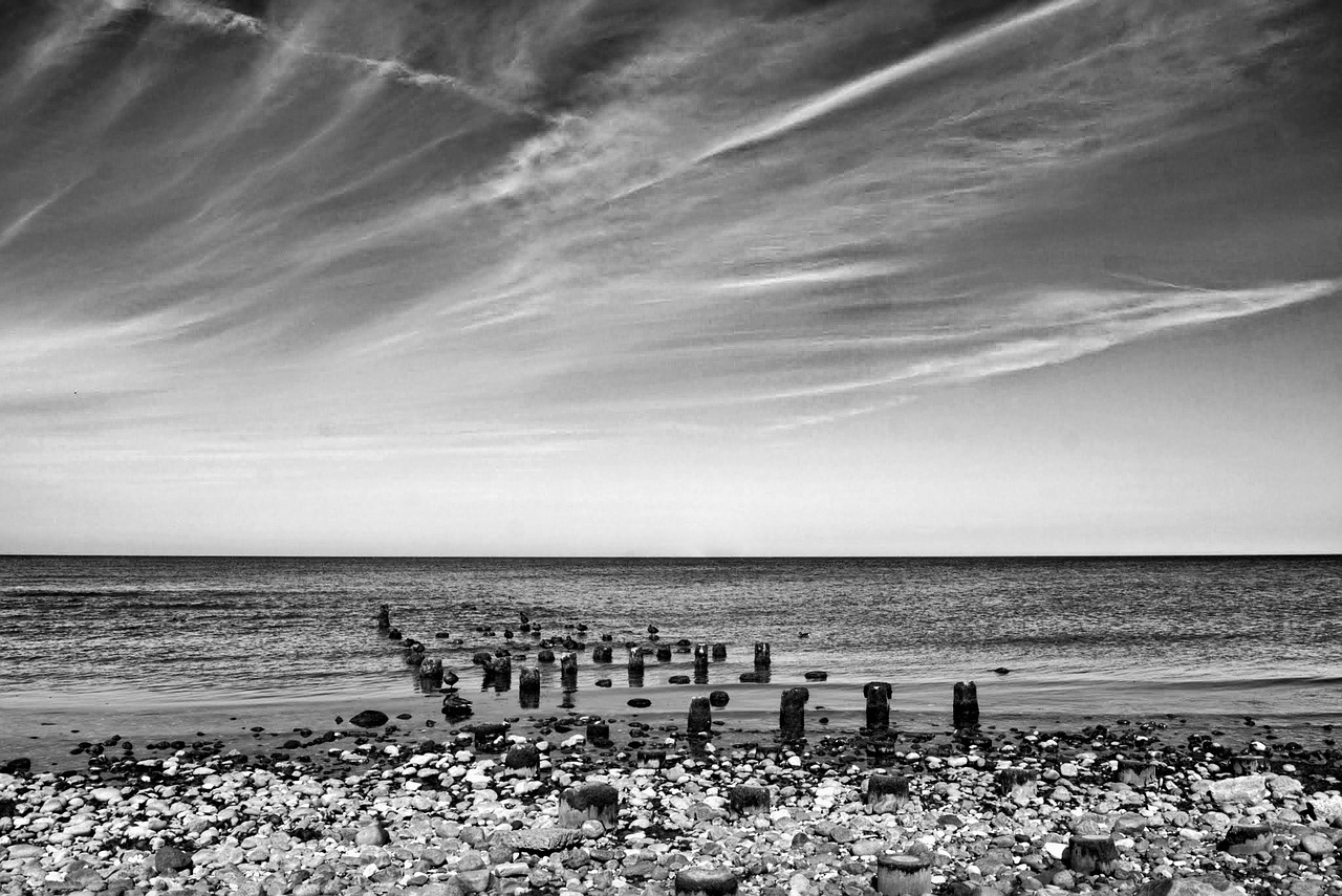 Image - b w sea beach landscape sky