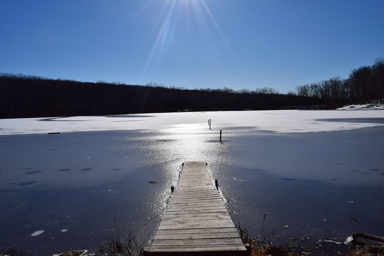 Image - winter lake sun dock nature