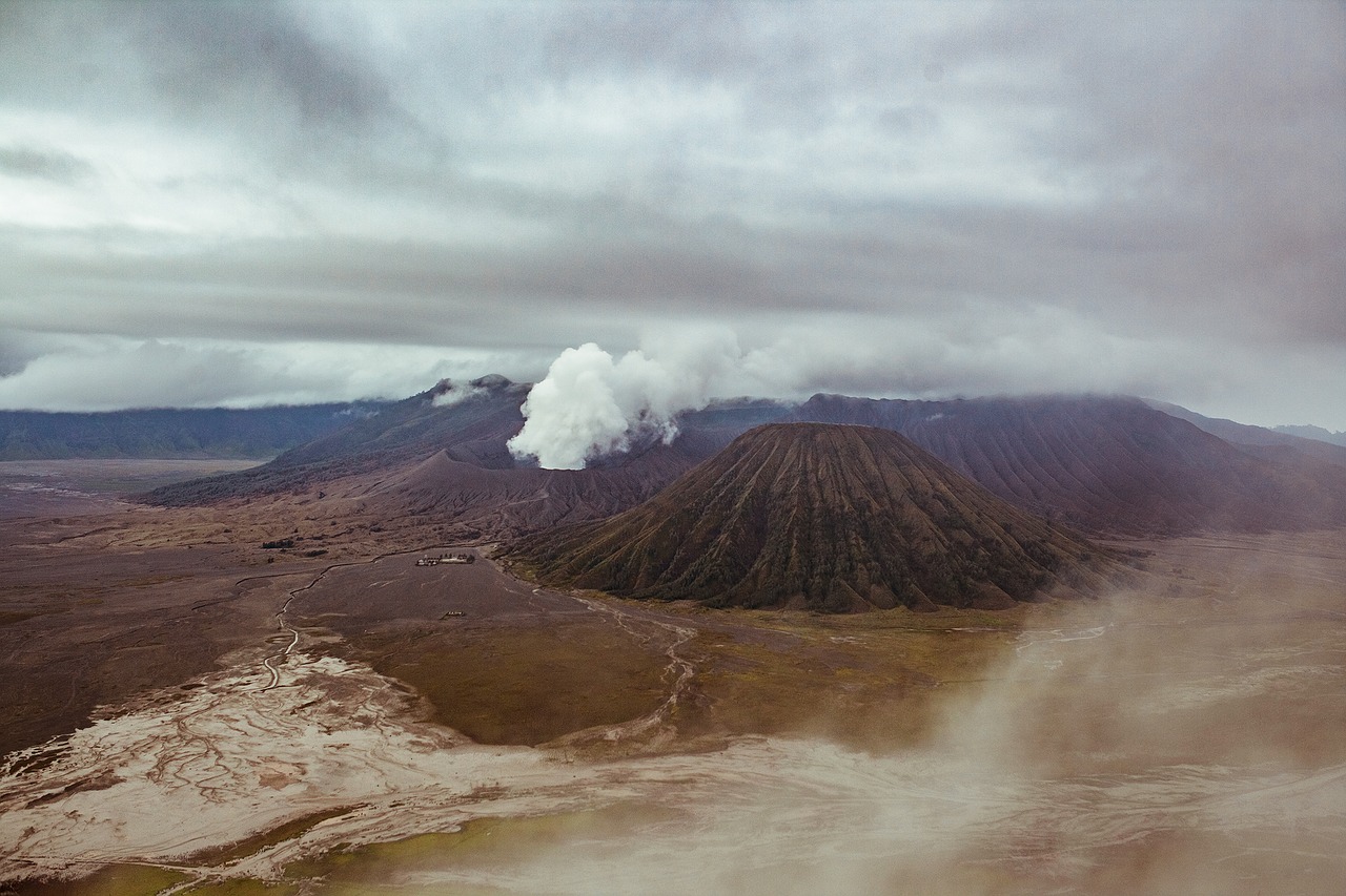 Image - volcano clouds mountains landscape