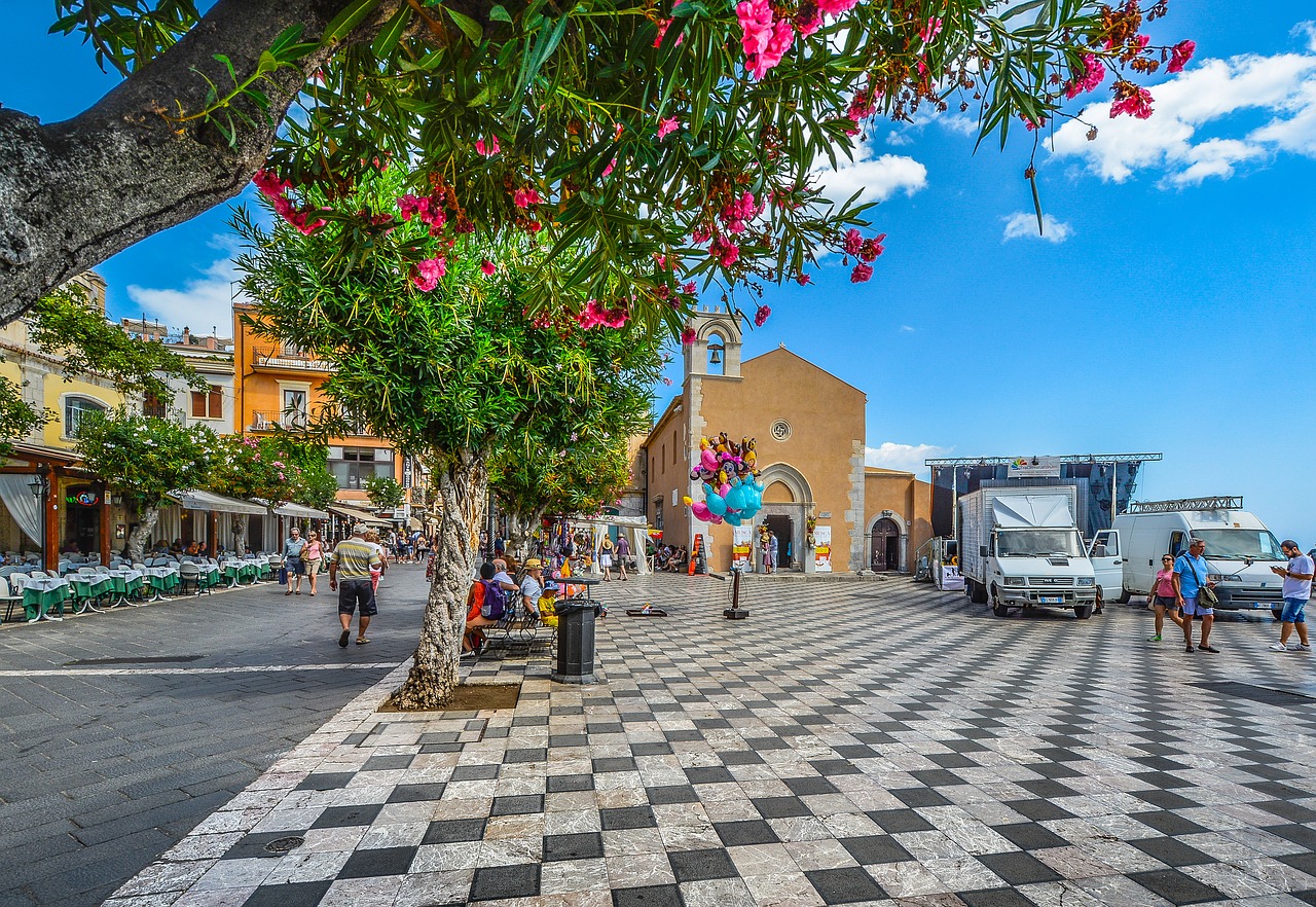 Image - taormina square piazza flowers