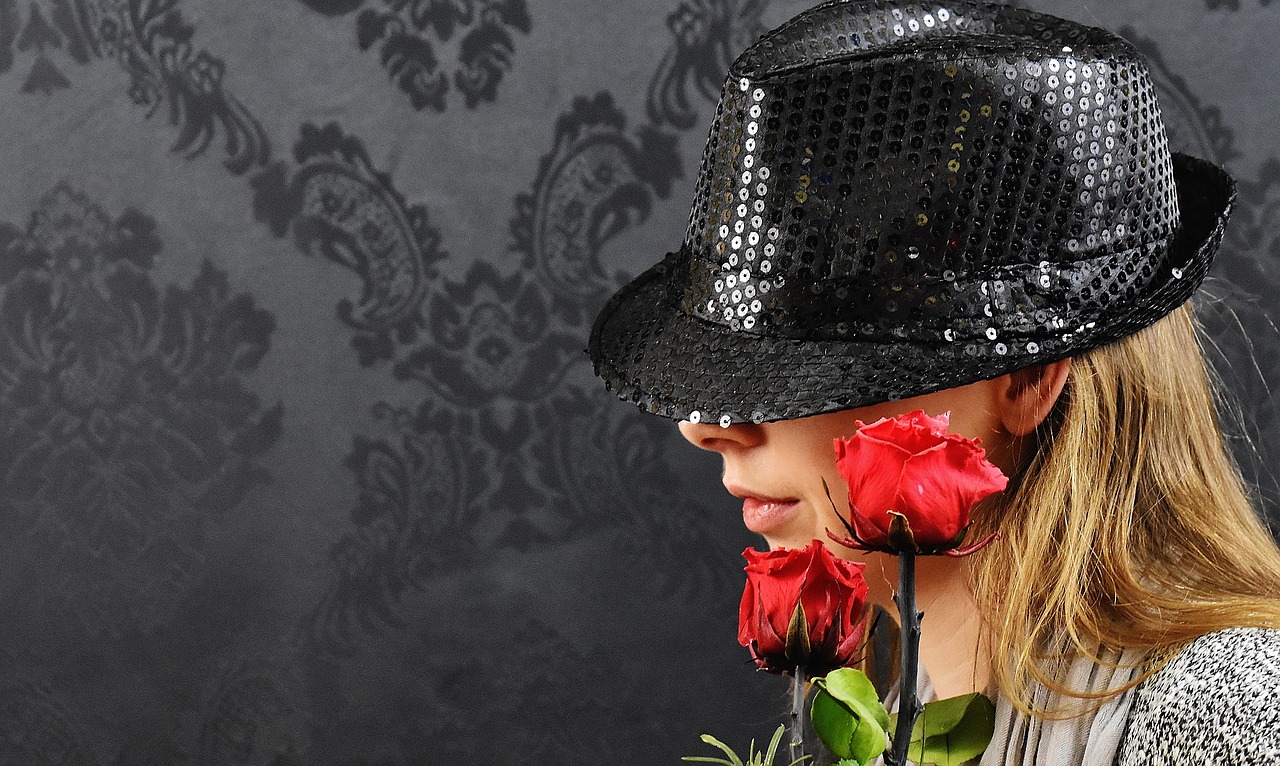 Image - woman hat roses mysterious fashion