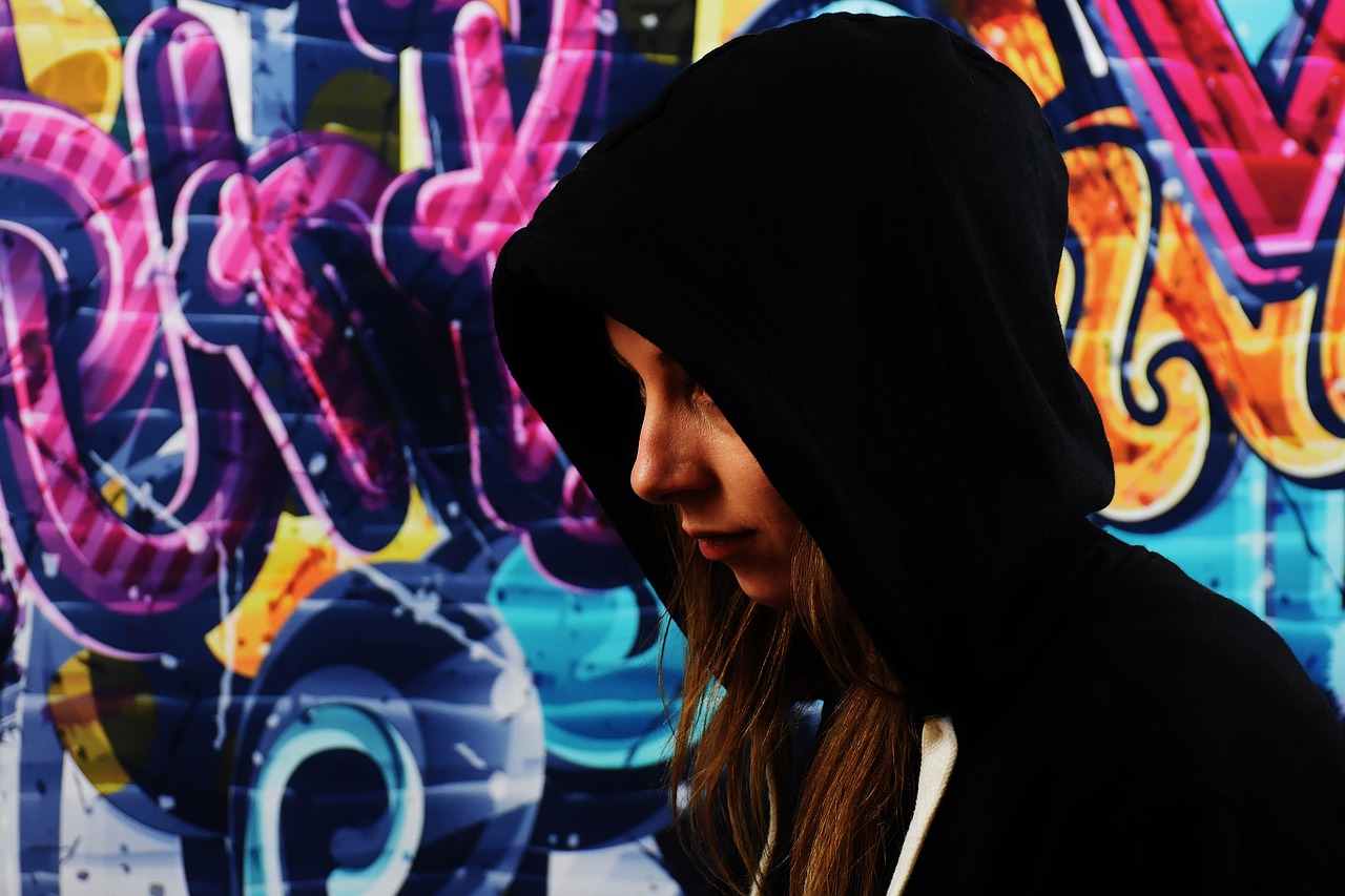 Image - young woman girl graffiti hood