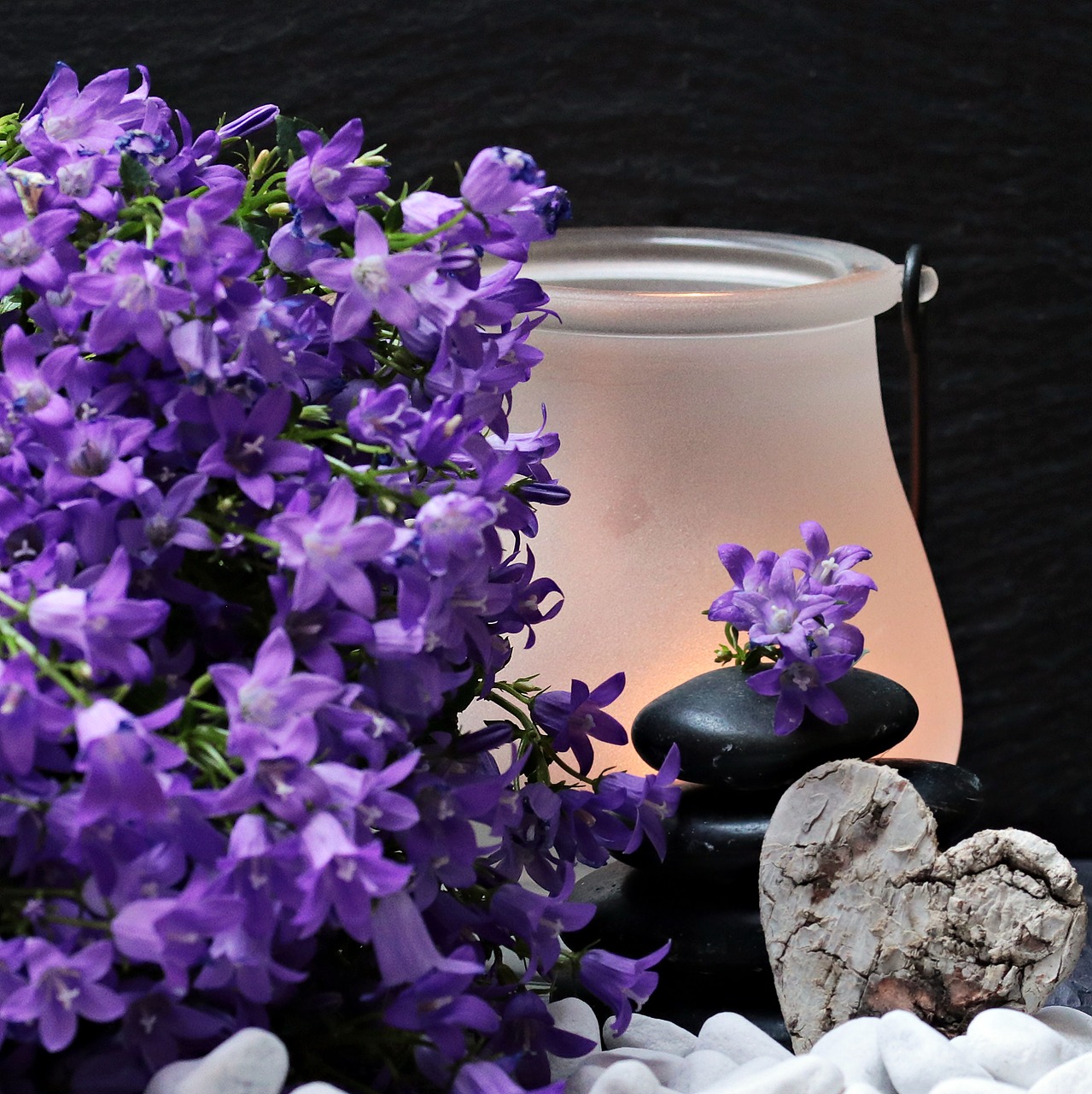 Image - flowers flower purple stones heart
