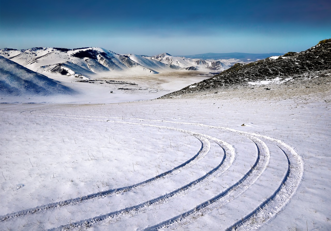 Image - traces slalom wintry field snow