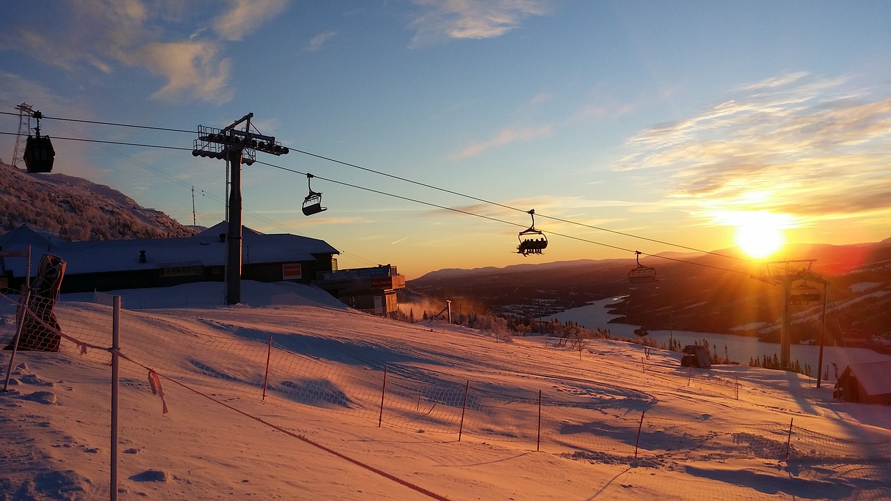 Image - sunset downhill skiing resort piste