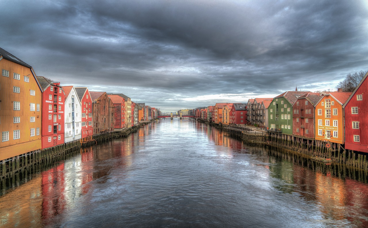 Image - trondheim norway river clouds sky