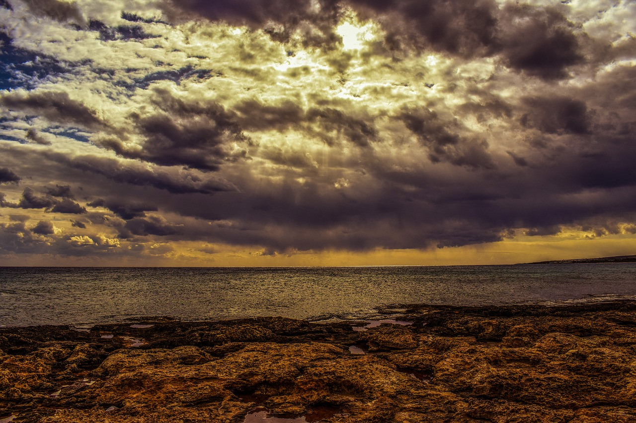 Image - beach rocky sky clouds stormy sea