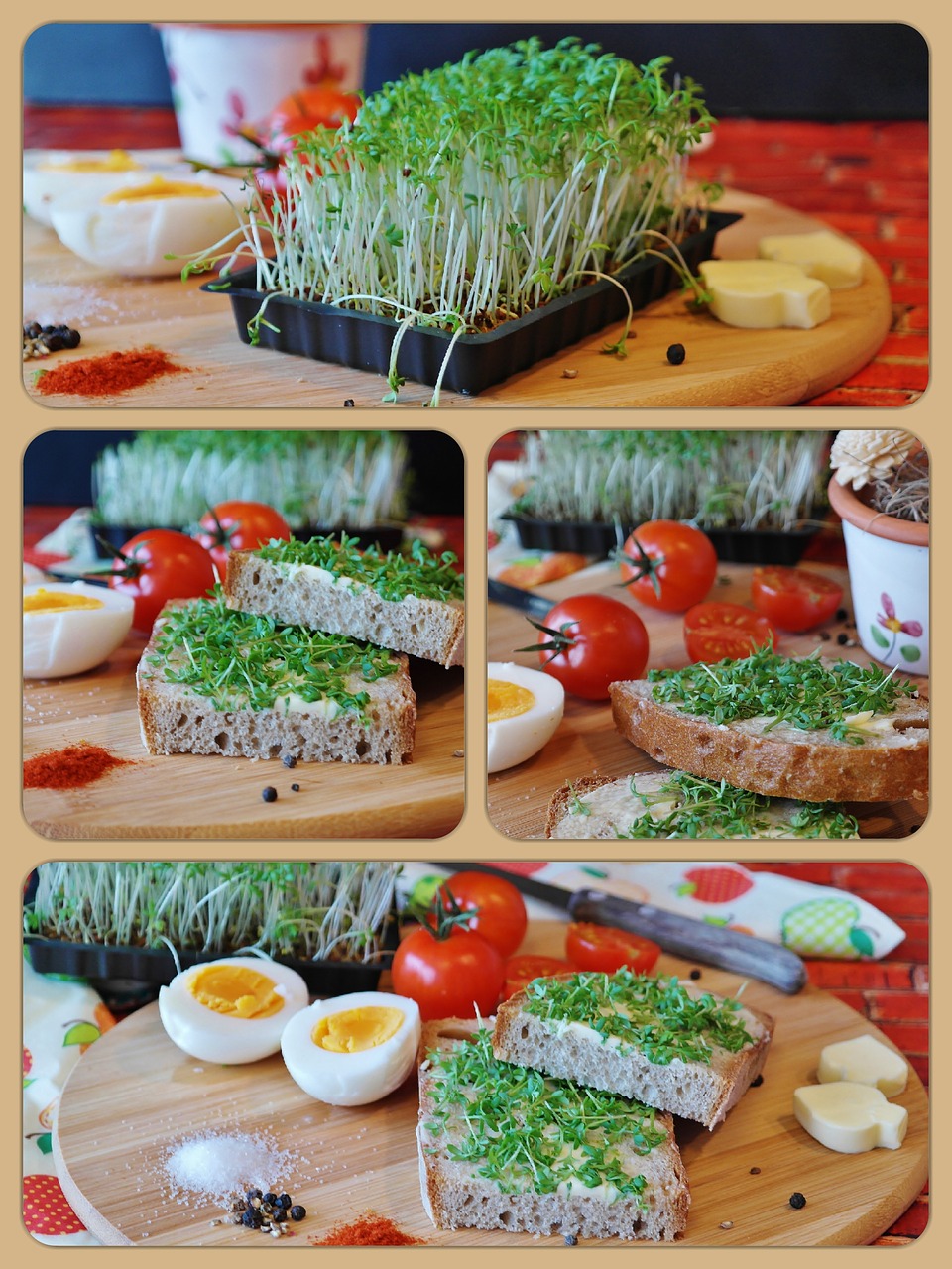 Image - collage cress cress bread bread