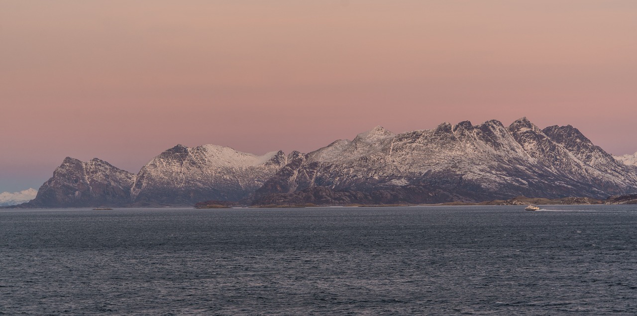 Image - norway coast sunset fjord snow