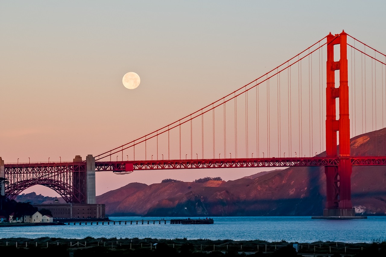 Image - golden gate bridge night full moon