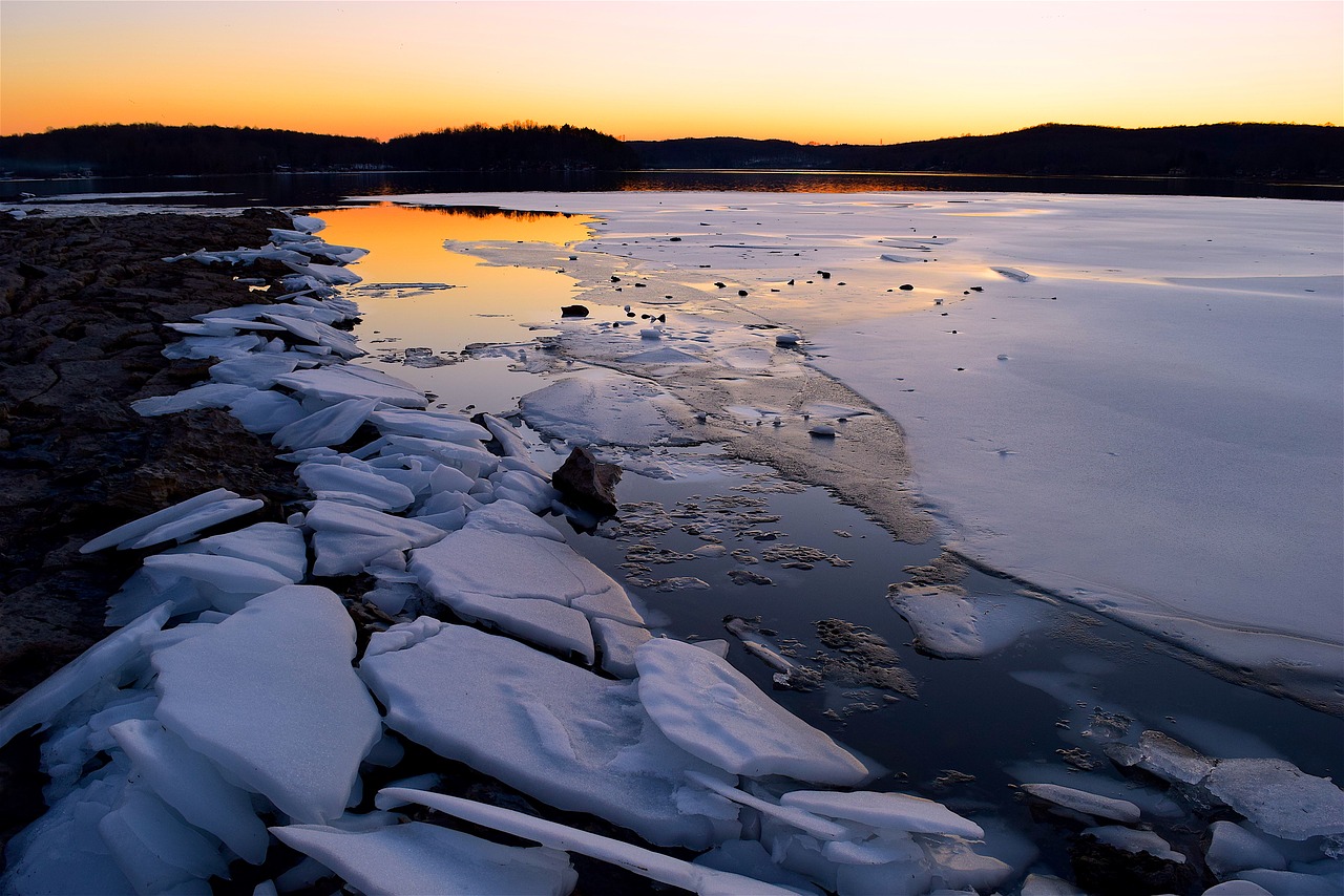 Image - lake sunset ice rock reflection