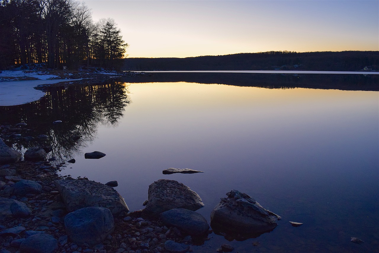 Image - lake sunset rock reflection water