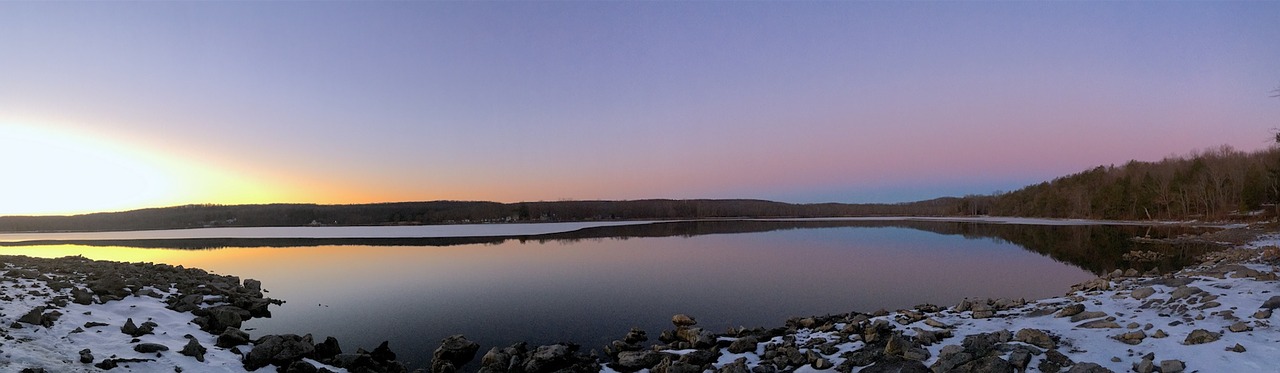 Image - lake sunset ice rock reflection