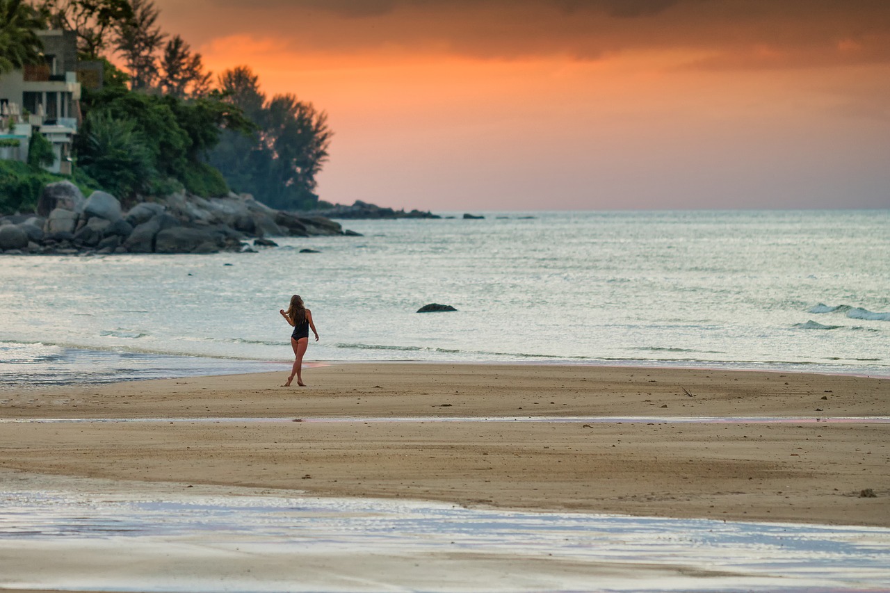 Image - sunset woman girl walking beach