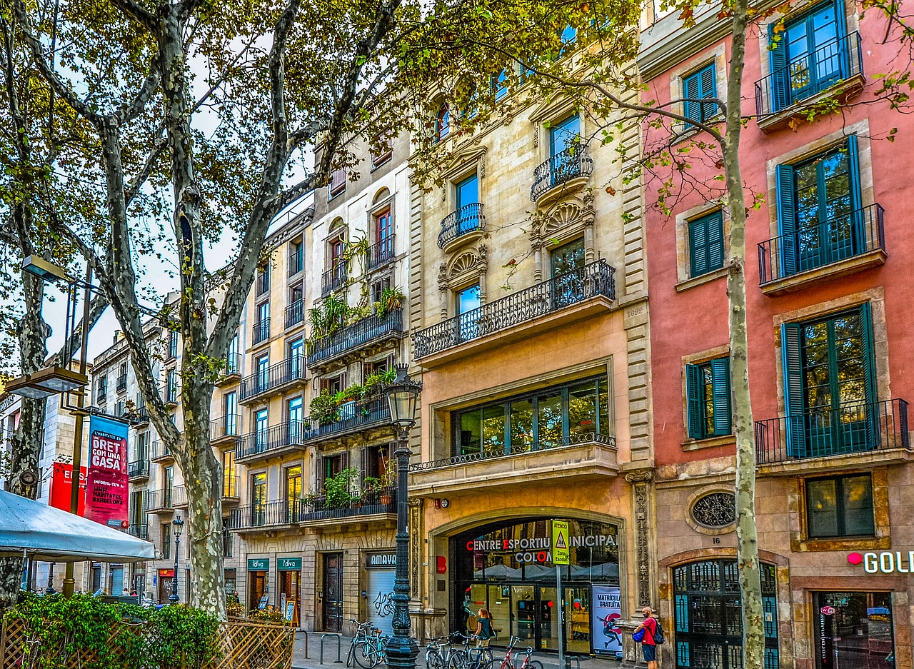 Image - barcelona spain facade tree street