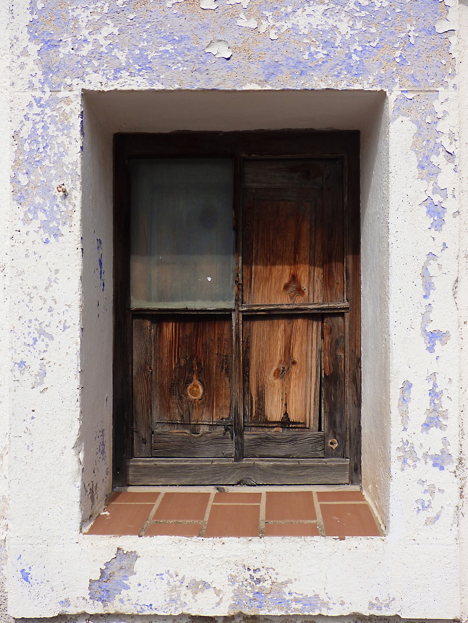 Image - window old wood peeling paint blue