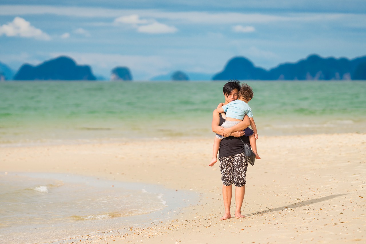 Image - mom son tropical beach child